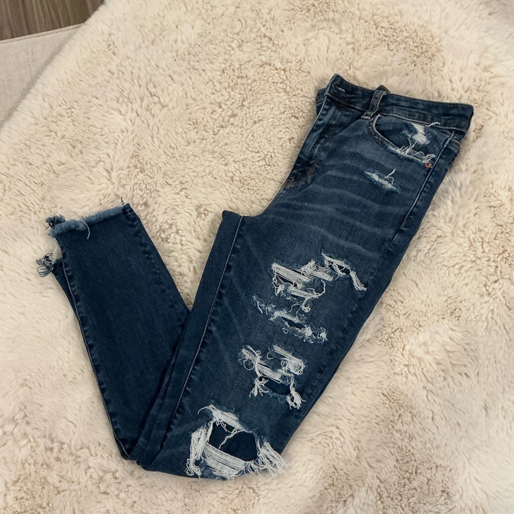 American Eagle Outfitters Distressed High Rise Navy Jeggings